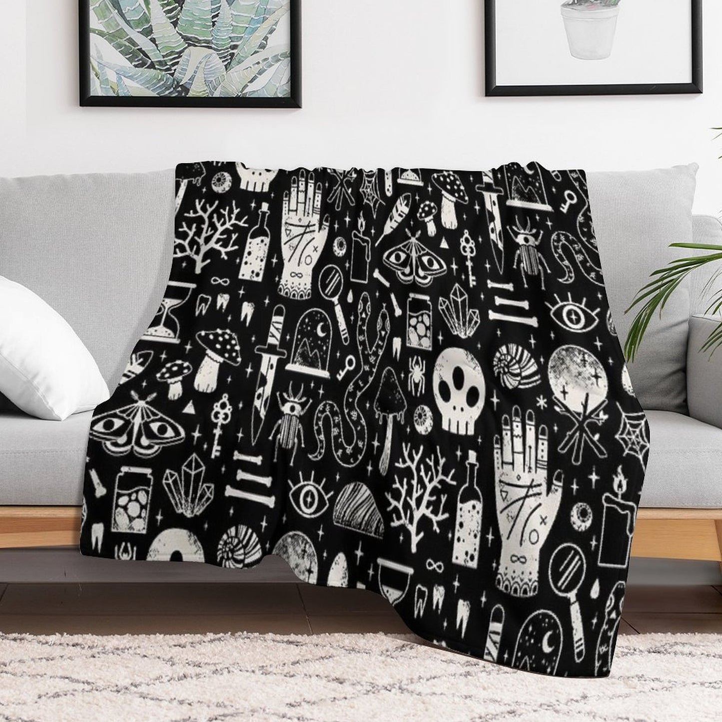 Curiosities Bone Black Throw Blanket
