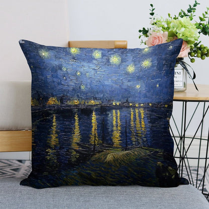 Starry Night Over The Rhone - Van Gogh Linen Throw Pillow Cover