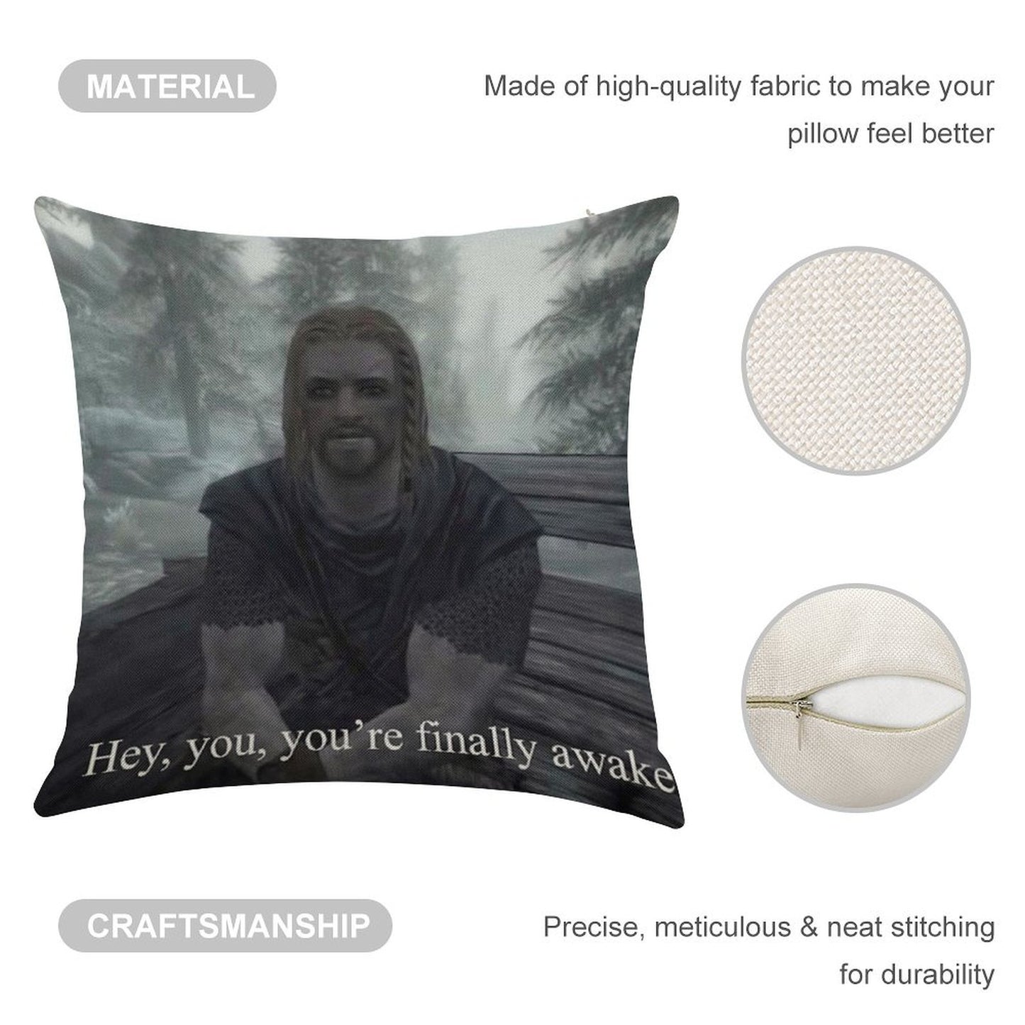 Hey You’re Finally Awake Linen Throw Pillow Cover