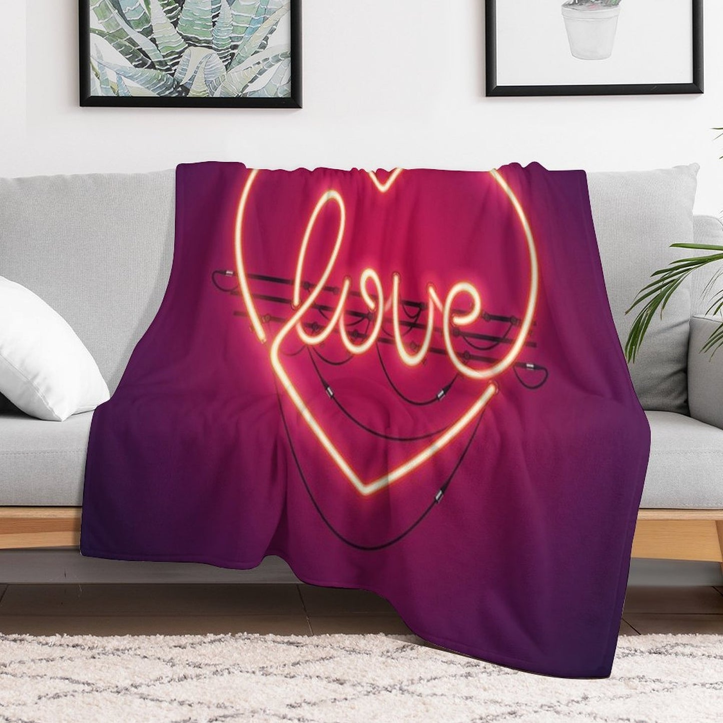 Love Heart Neon Sign Throw Blanket