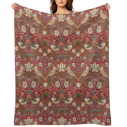 Strawberry Thief Crimson Vintage Pattern Throw Blanket