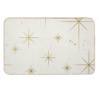 Gold Art Deco Stars Sparkle Pattern Astrology Astronomical Vintage Style White Background Bath Mat