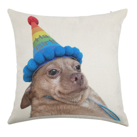 Birthday Mouse Linen Throw Pillow Cover