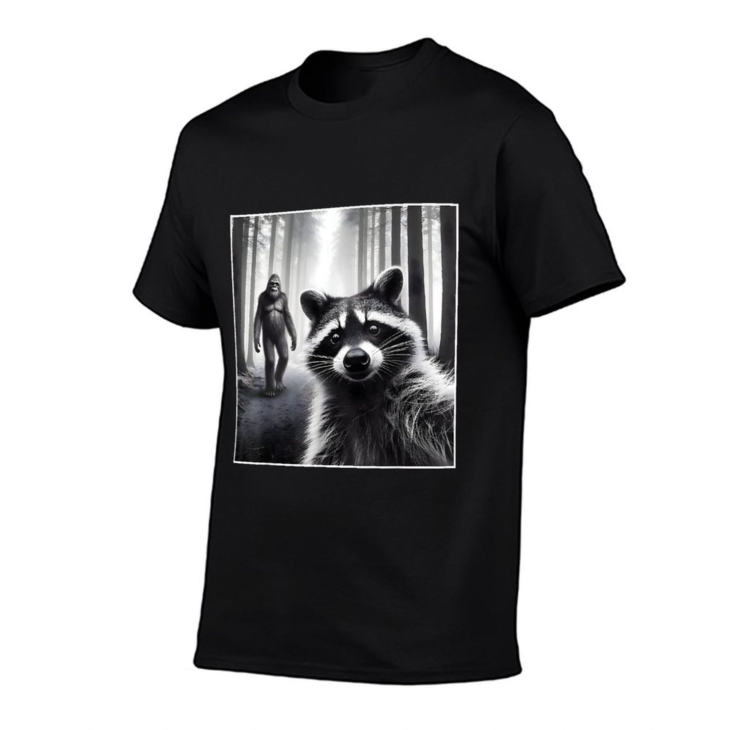 Scared Raccoon Selfie With Sasquatch Bigfoot Funny Raccoon T-Shirt