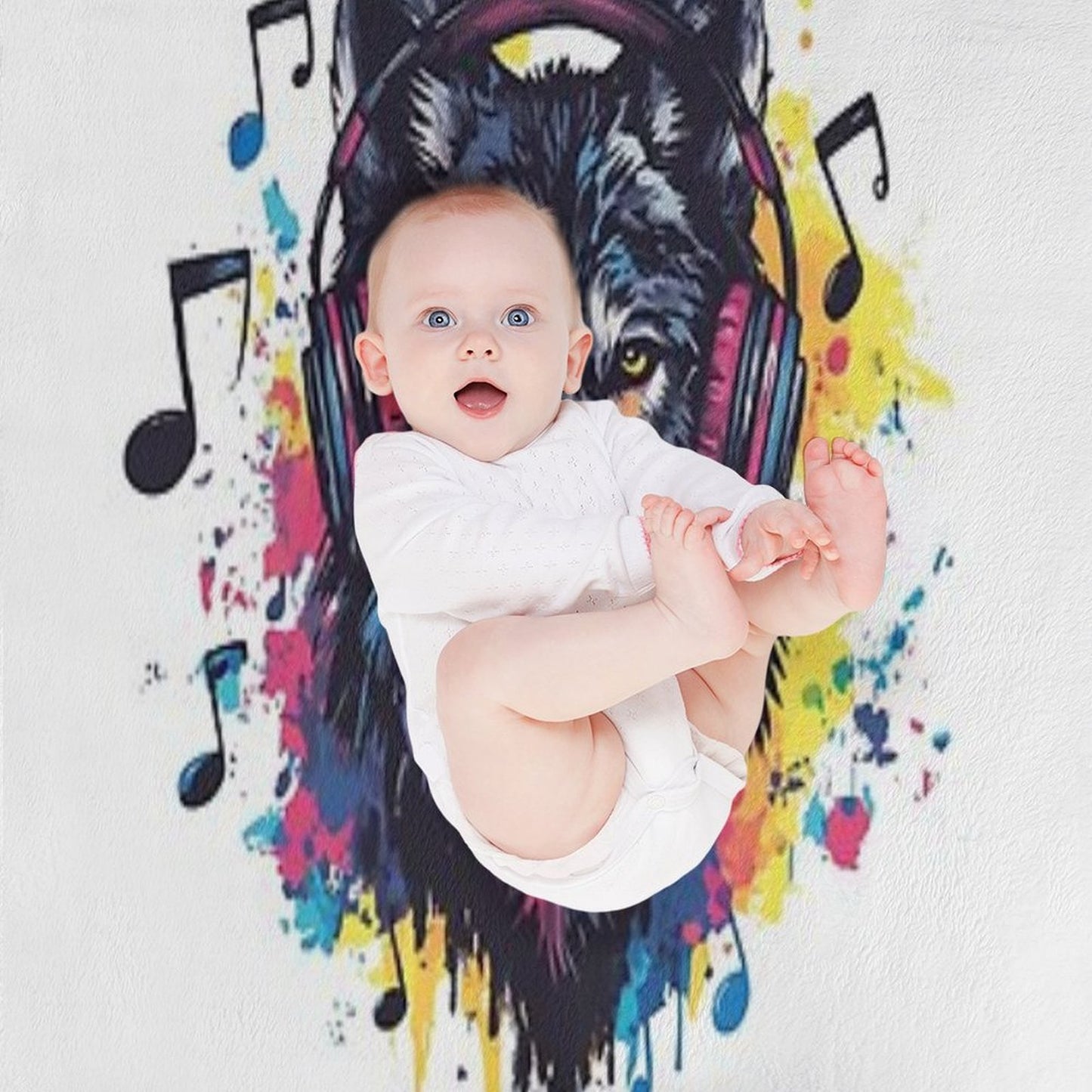 Wolf with Headphones - Cool Music Lover Design Throw Blanket