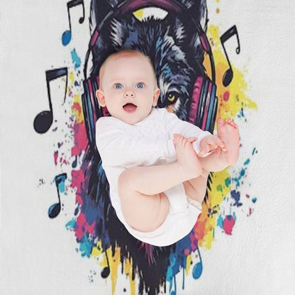 Wolf with Headphones - Cool Music Lover Design Throw Blanket