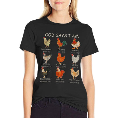 Vintage God Says I Am Bible Verse Christian Farm Chickens Re T-Shirt