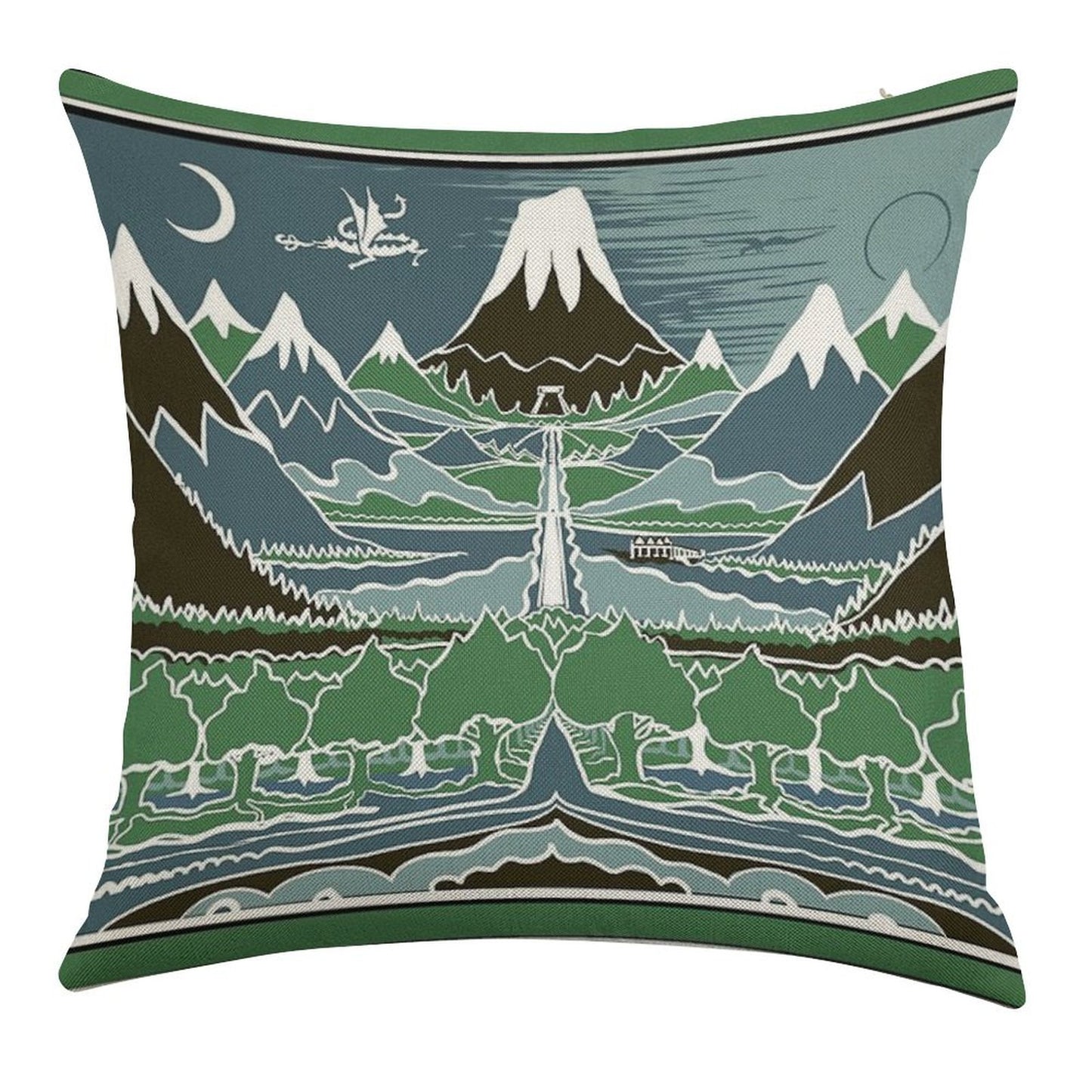 Forest Mountain Path in The Style of J.R.R.Tolkien Linen Throw Pillow Cover