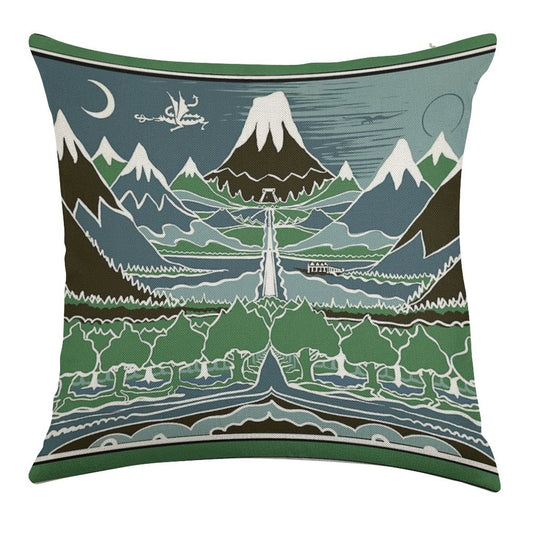 Forest Mountain Path in The Style of J.R.R.Tolkien Linen Throw Pillow Cover