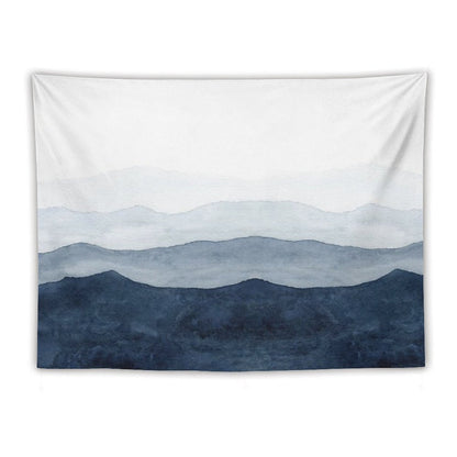 Mountains Ombre  Indigo Abstract Watercolor Tapestry
