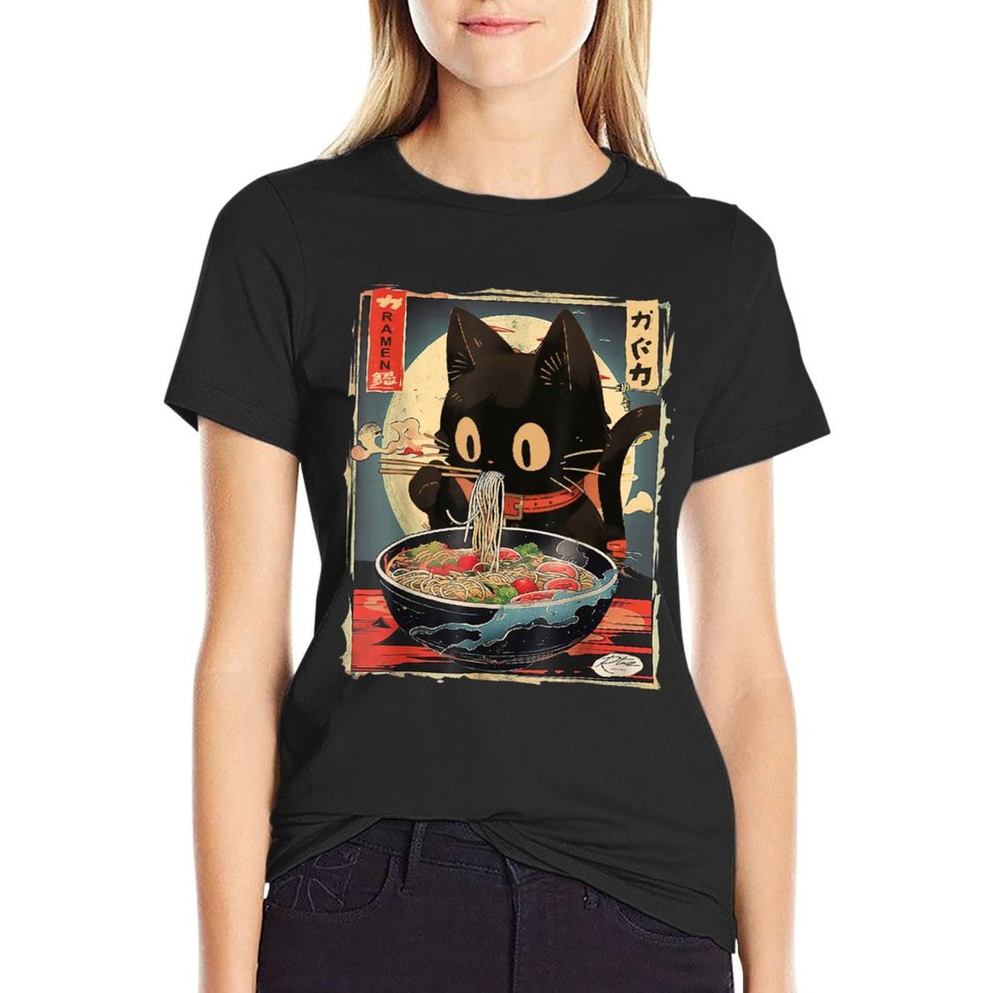Cat Ramen Manga Anime for Kids Boys Girlsns Kawaii Cat Eating Ramen Noodles Anime Gift Girlsns T-Shirt