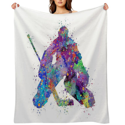 Ice Hockey Boy Goalie Colorful Watercolor Throw Blanket