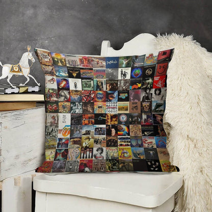 Classic Rock Covers - Collage Linen Throw Pillow Cover