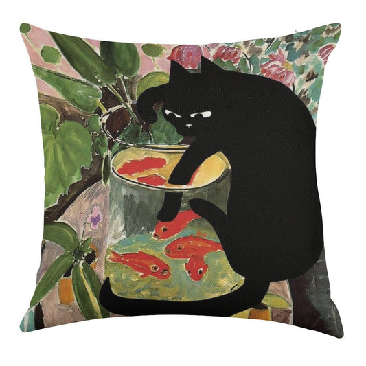 Matisse's Goldfish And A Cat Linen Throw Pillow Cover