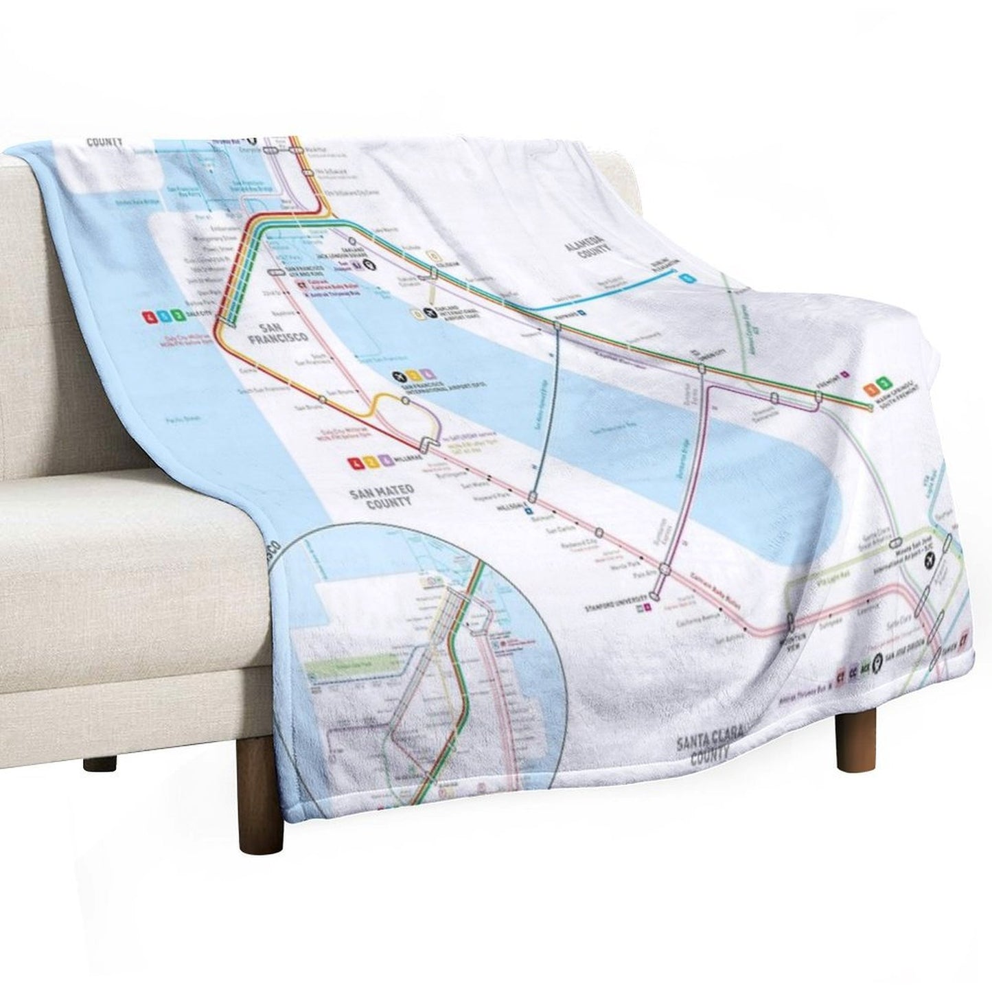 San Francisco Bay Area Transit Map Throw Blanket