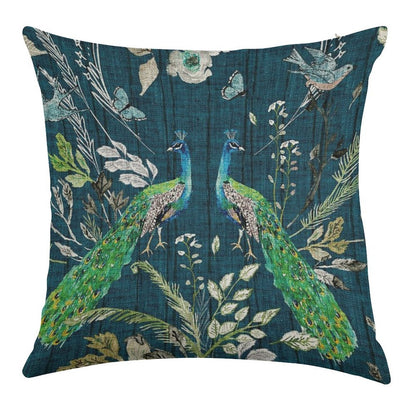 Peacock Chinoiserie (teal) Linen Throw Pillow Cover