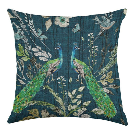 Peacock Chinoiserie (teal) Linen Throw Pillow Cover