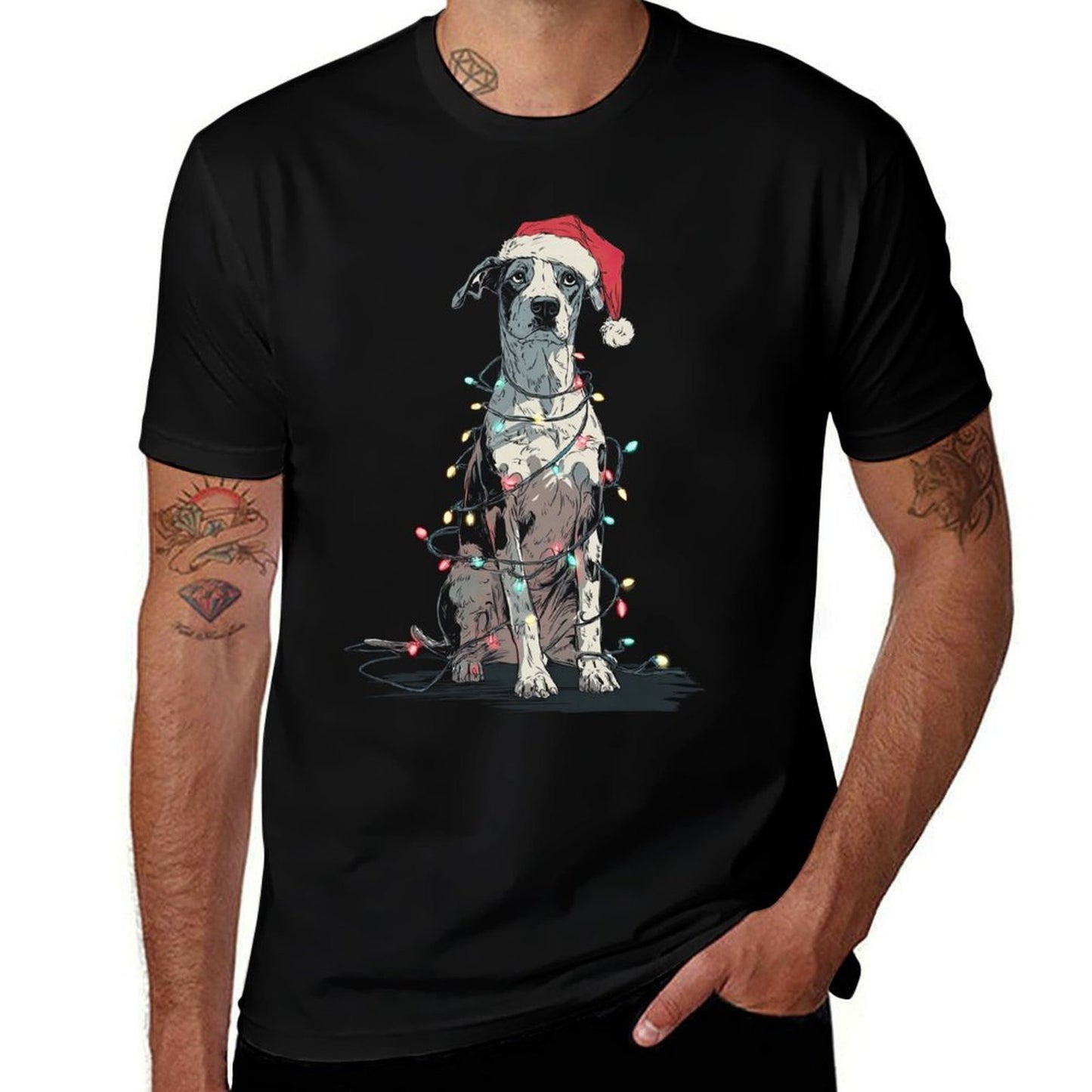 Funny Catahoula Leopard Dog Christmas Graphics Lights Lover  High-quality Stitching T-Shirt