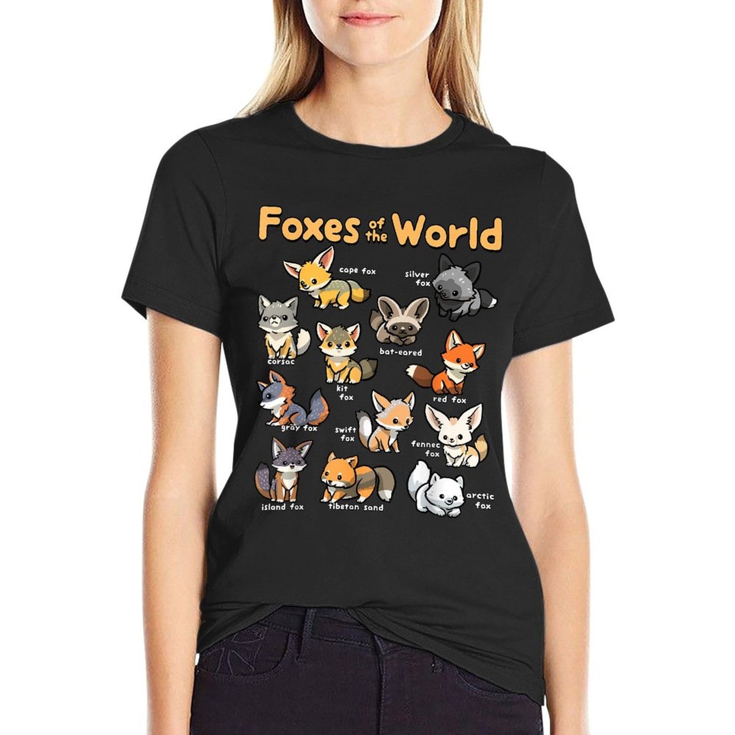 Kawaii Fox Animals of The World Educational Animal Fox Lover  Tagless Design T-Shirt