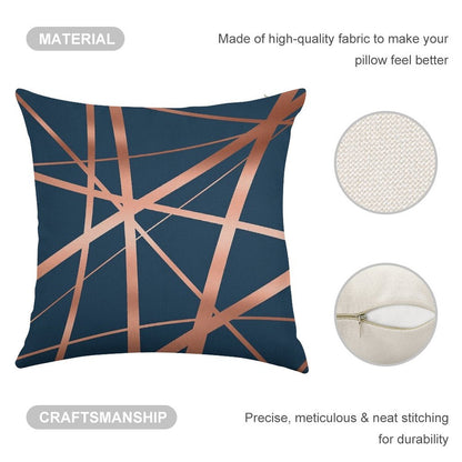 Navy Rose Gold Luxe Linen Throw Pillow Cover