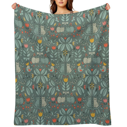 Swedish Folk Cats Throw Blanket