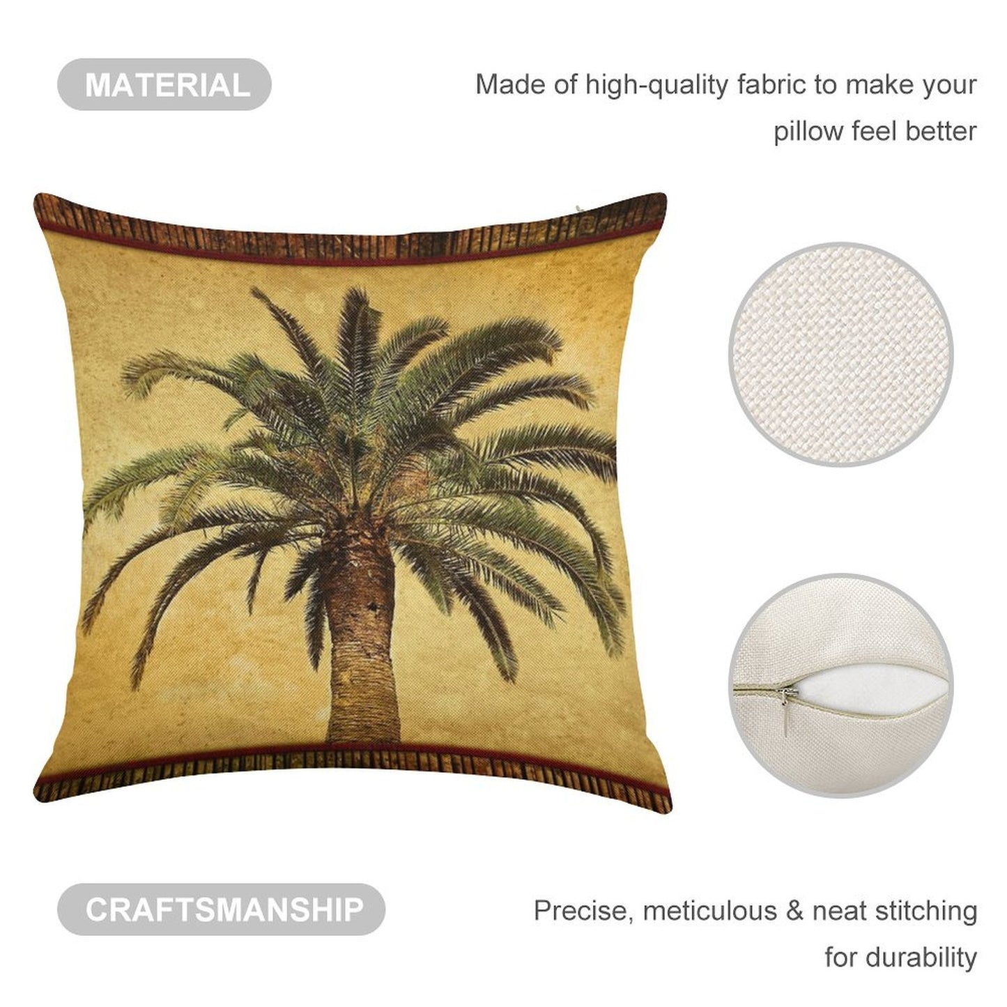 Tropical Retro Palm Tree Vintage Hawaiian Palms Linen Throw Pillow Cover
