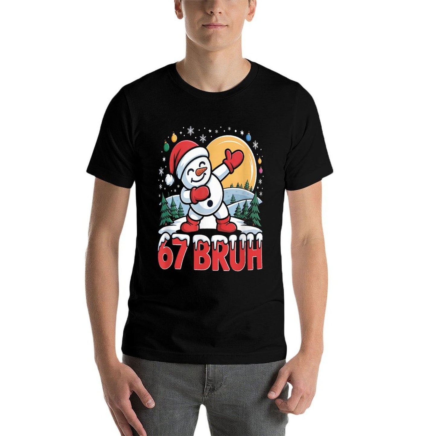 67 Bruh Funny Dabbing Snowman Santa Hat Winter Holiday  Soft T-Shirt