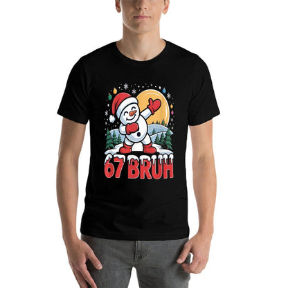 67 Bruh Funny Dabbing Snowman Santa Hat Winter Holiday  Soft T-Shirt