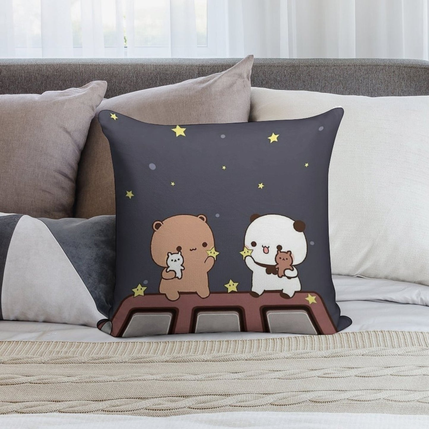 Bubu And Dudu Watching The Moon Together Soft Washable Throw Pillow