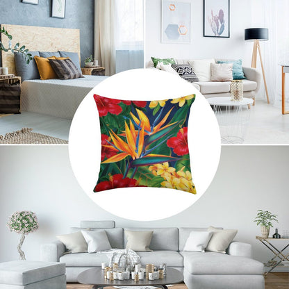 Tropical Paradise Hawaiian Birds of Paradise Illustration Linen Throw Pillow Cover
