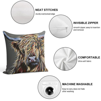 Beau The Colourful Highland Cow Soft Ultra-Soft Texture Throw Pillow