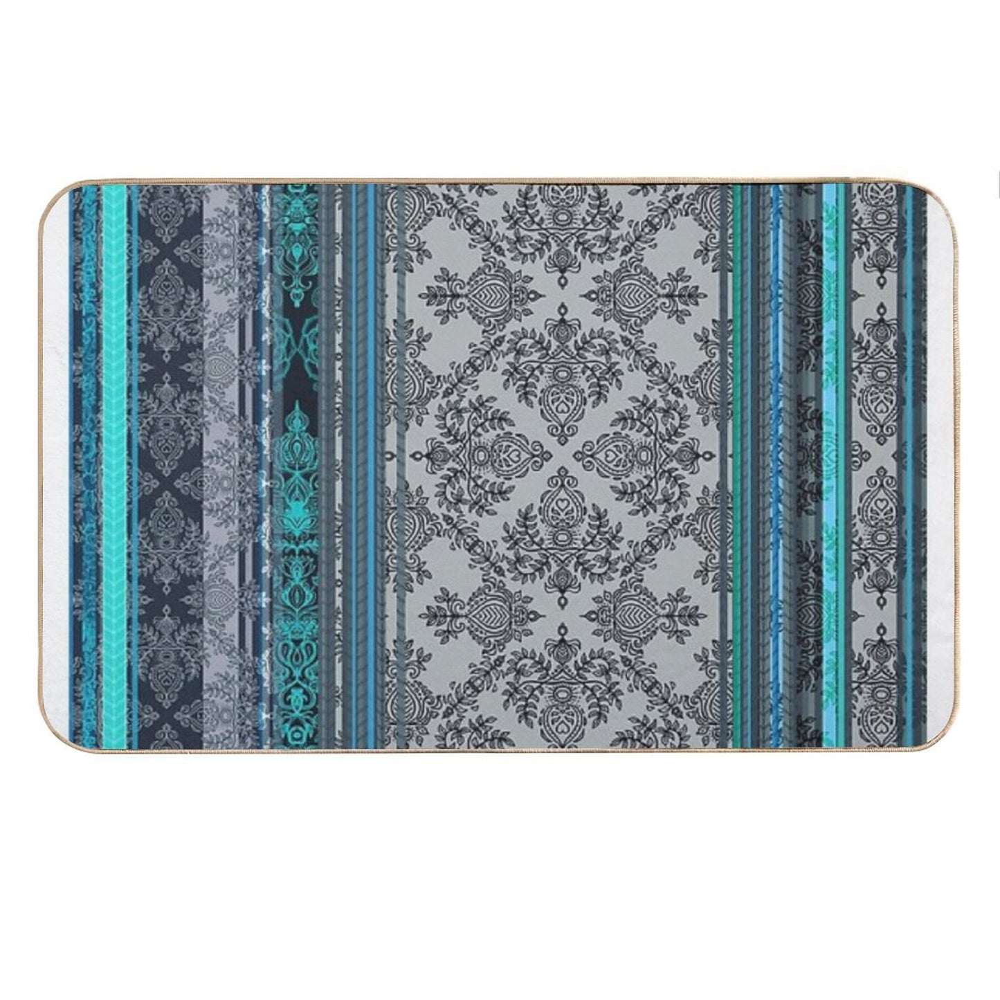 Teal, Aqua & Grey Vintage Bohemian Wallpaper Bath Mat