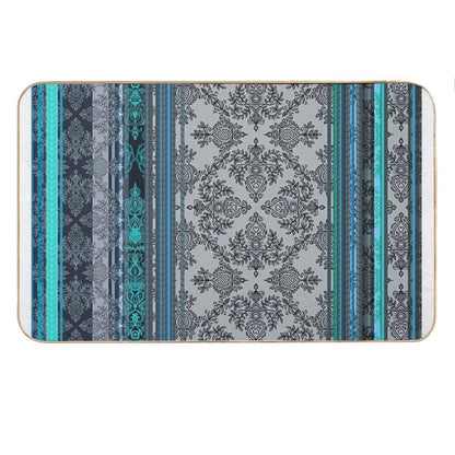 Teal, Aqua & Grey Vintage Bohemian Wallpaper Bath Mat