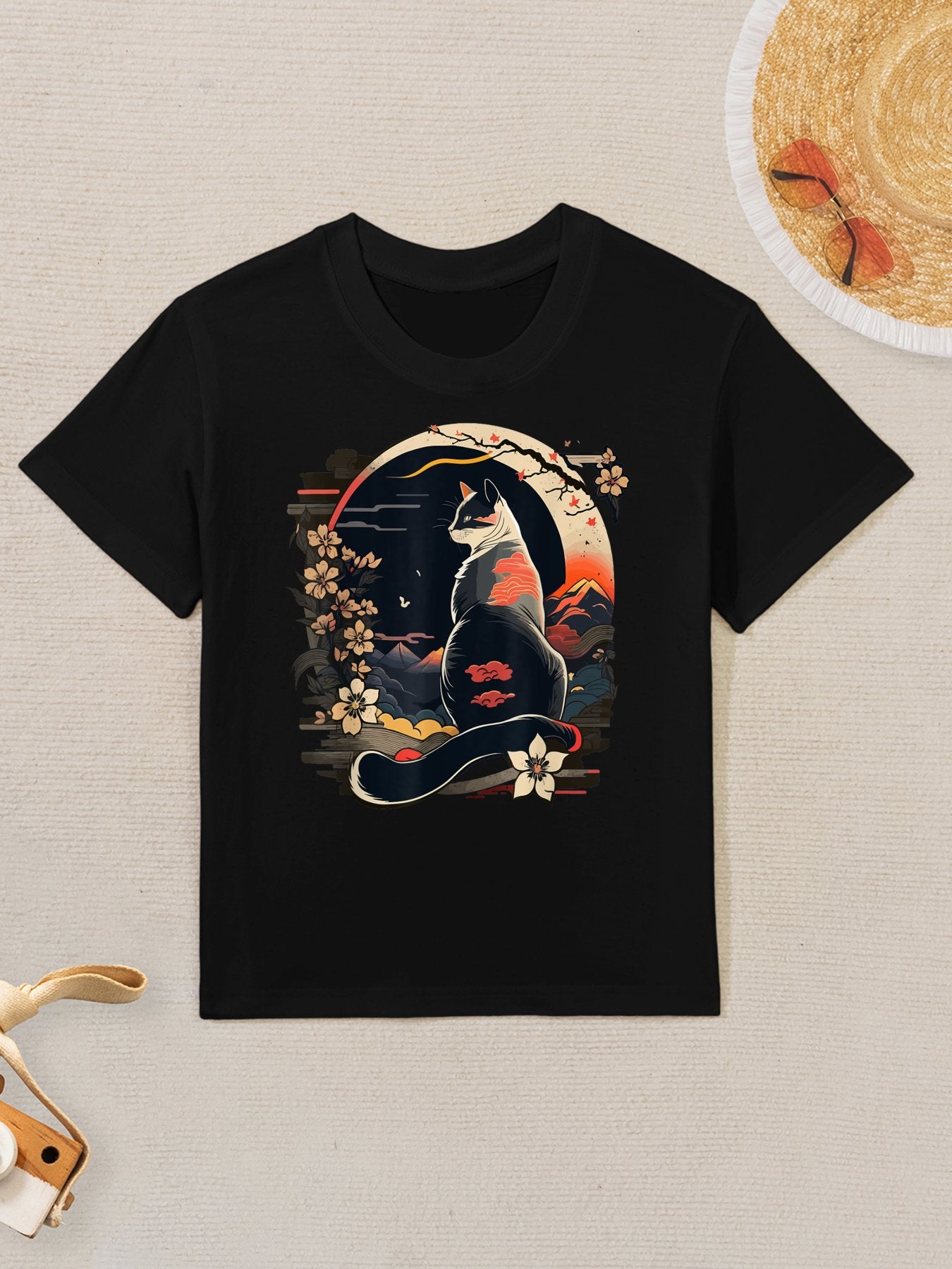 Kawaii Cat Anime Japanese Retro Men Women Kids Funny Cat Kids T-Shirt