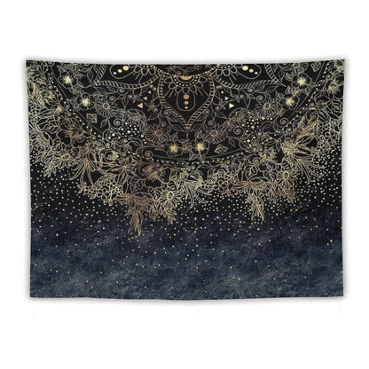 Blue Gold Mandala Floral Tapestry