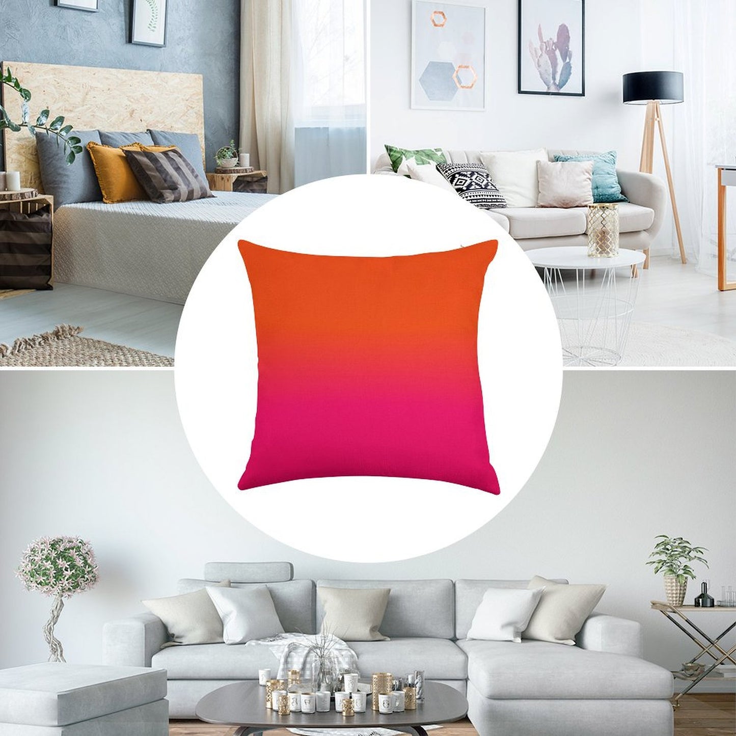 Neon Orange And Neon Pink Ombre Shade Color Fade Linen Throw Pillow Cover