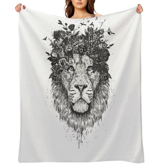 Floral Lion (bw) Throw Blanket