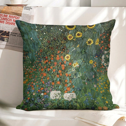 Gustav Klimt - The Sunflower Linen Throw Pillow Cover