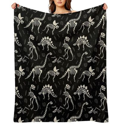 Dinosaur Fossils in Black Throw Blanket