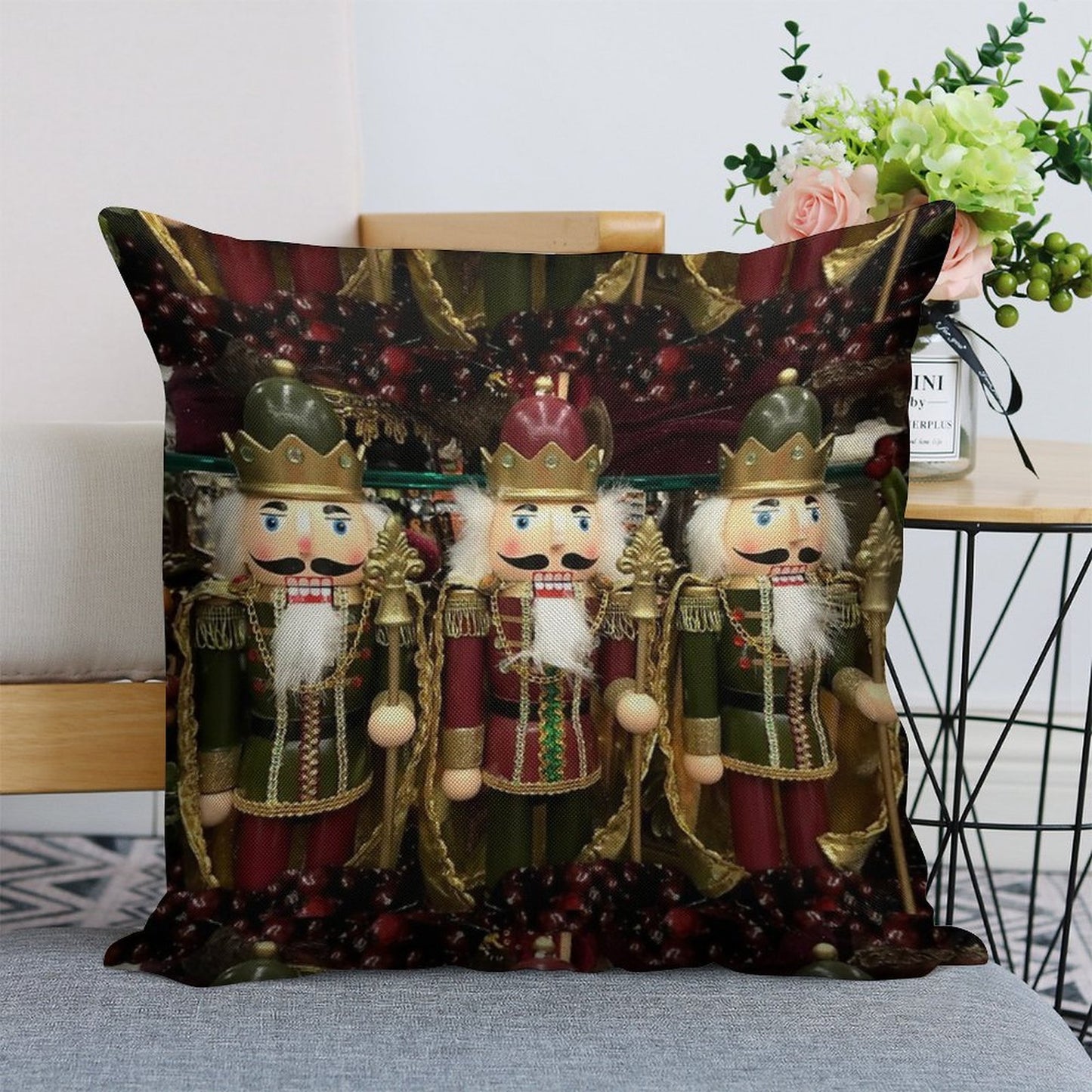 Christmas Nutcracker Trio Linen Throw Pillow Cover