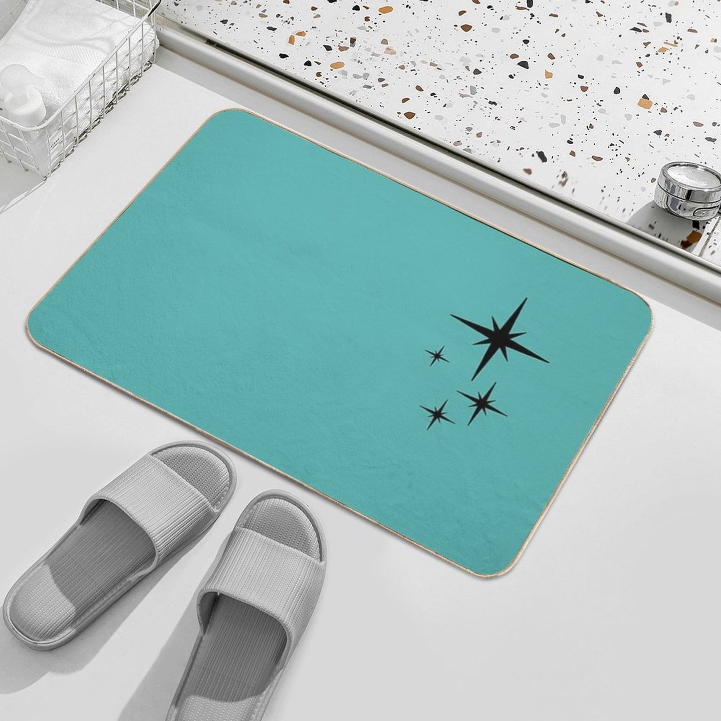 1950s Atomic Age Retro Starburst in Turquoise And Black Bath Mat