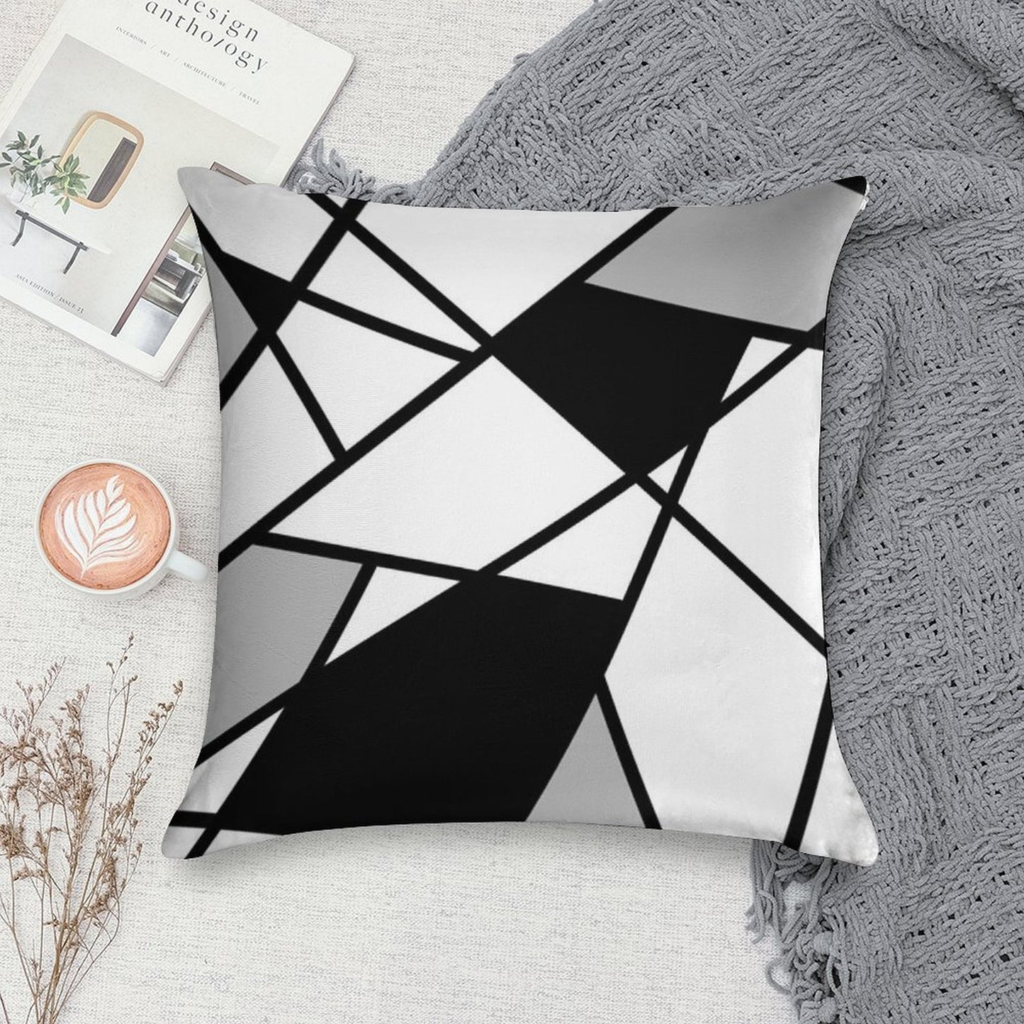 Black Modern Geometric Pattern Soft Gift Ready Throw Pillow