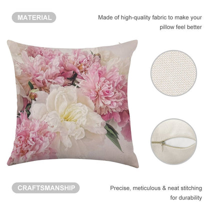 Peonies Linen Throw Pillow Cover