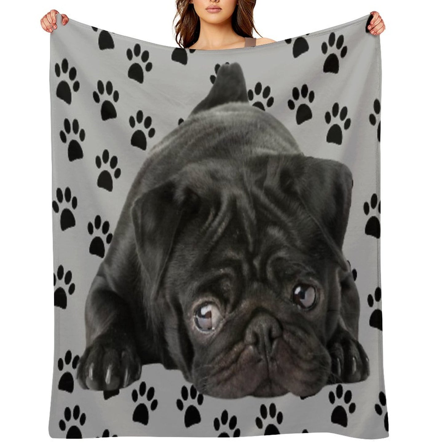 Adorable Black Pug Throw Blanket