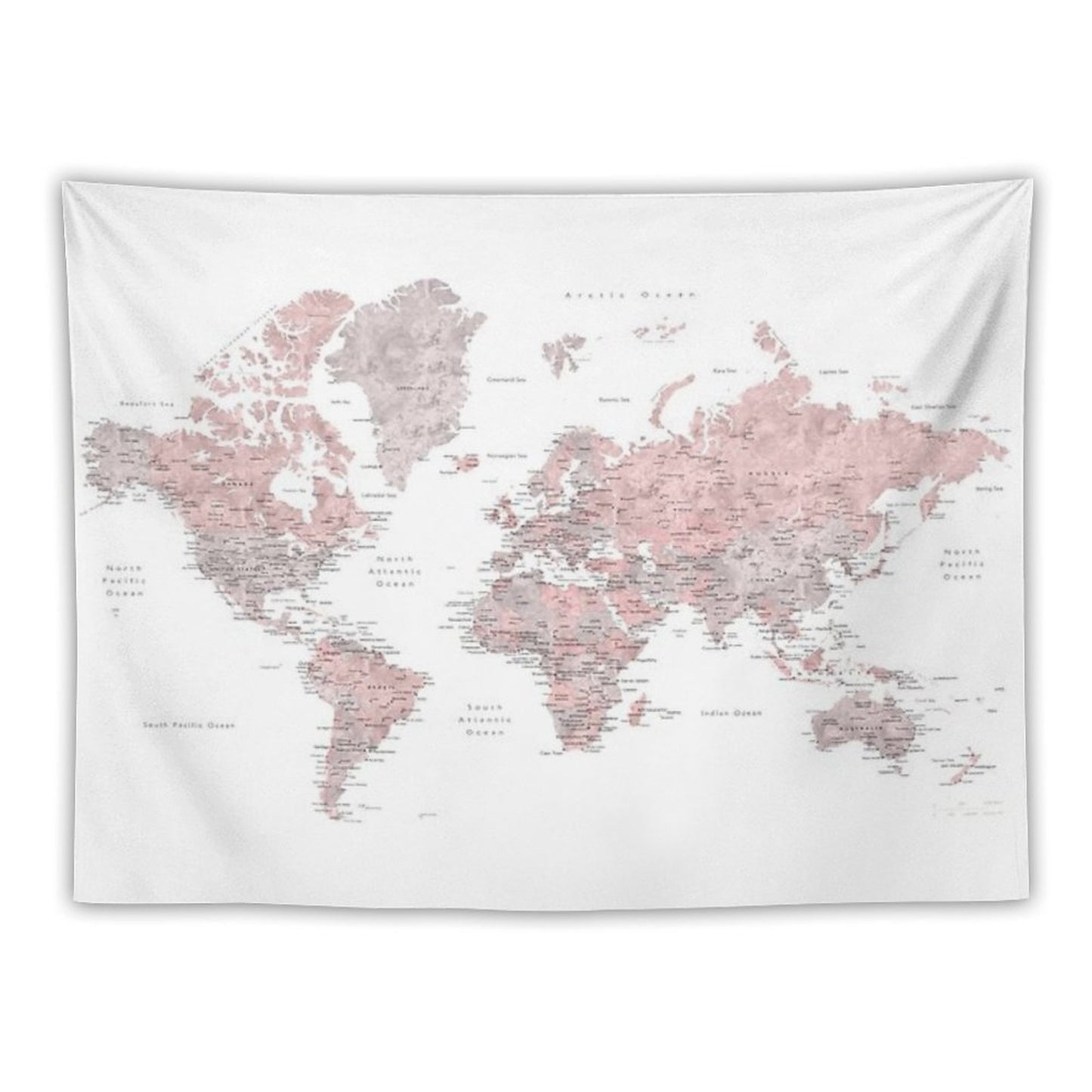 Muted Pink And Taupe Detailed World Map Tapestry