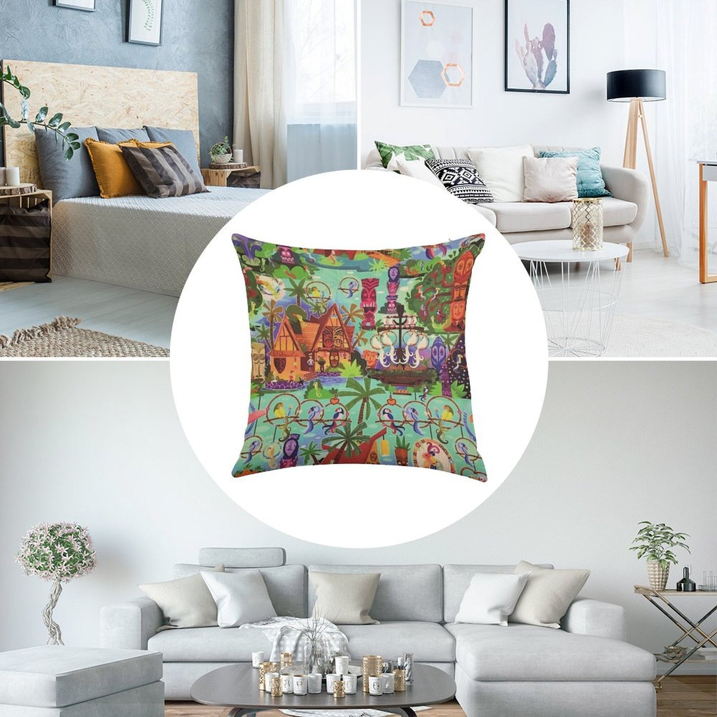 The ORIGINAL Enchanted Tiki Room Collage Linen Throw Pillow Cover