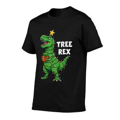 Funny Christmas Dinosaur Tree Rex Dino Santa Xmas Lights  Lightweight T-Shirt