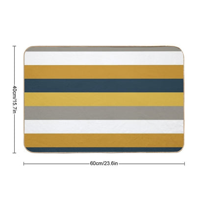 Broad Stripes Pattern in Light And Dark Mustard Yellow, Grey, White, And Navy Blue Bath Mat