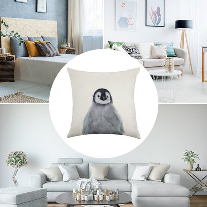 Little Penguin Linen Throw Pillow Cover