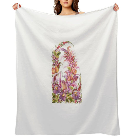 Pink Bird in Floral Bloom Throw Blanket